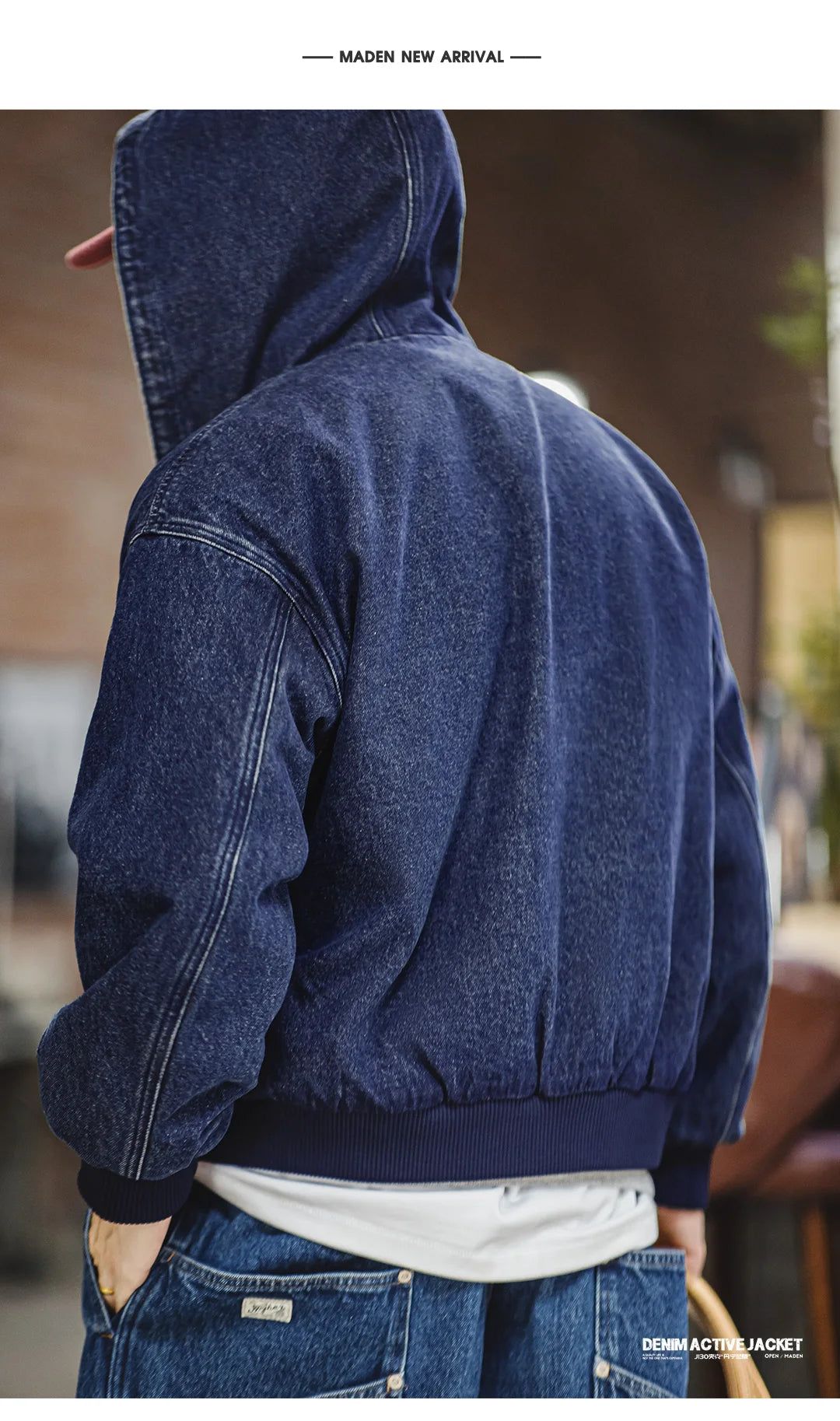Retro Men's Heavyweight Denim Jacket, Vintaged Hooded Zip-up Work Jacket