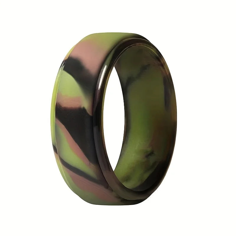 Camouflage-patterned ring on a white background