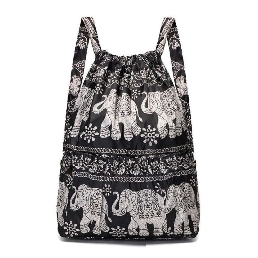 Multifunctional Floral Printed Drawstring Bag Polyester Waterproof Backpacks Fold Sports Travel Bag Teenage Girls