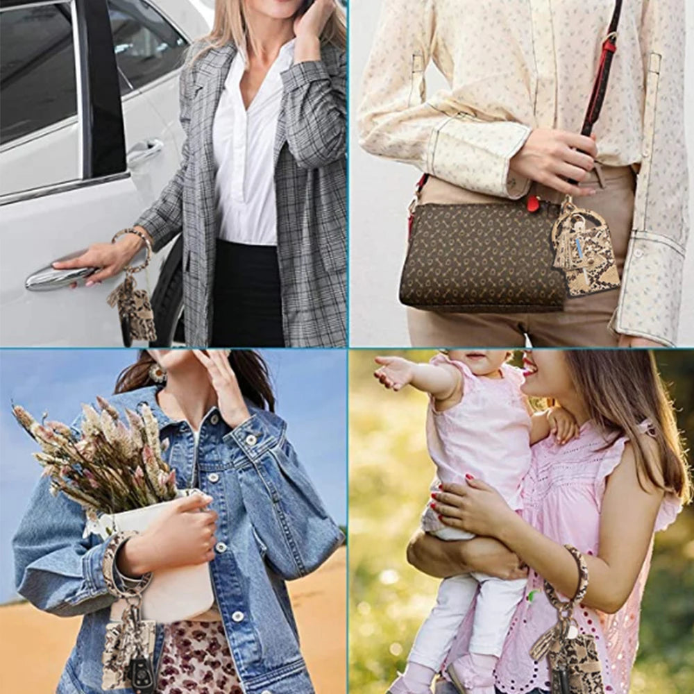 Bracelet Wallet Wristlet Keychain Pocket Credit Card Holder PU Leather Purse Tassel Silicone Bead Bangle Key Ring For Women