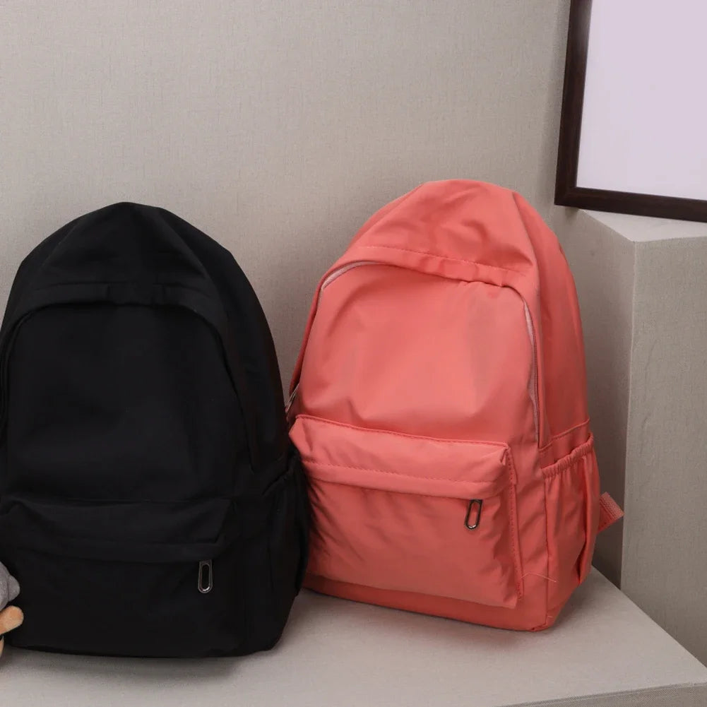 Preppy Solid Color Shoulder Bag Nylon School Knapsack Korean Teenager White School Bag Sports Travel Backpack for Women