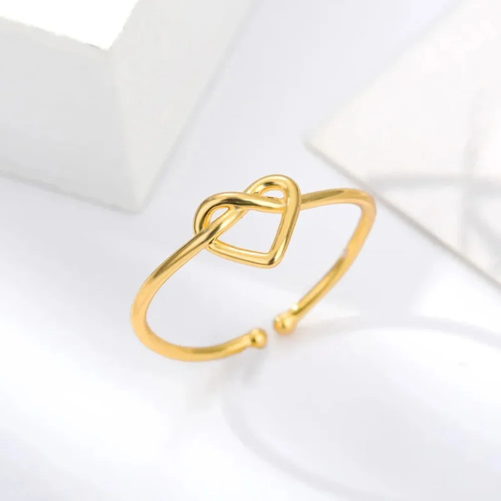 Stainless Steel Knot Heart Ring Adjustable Ring