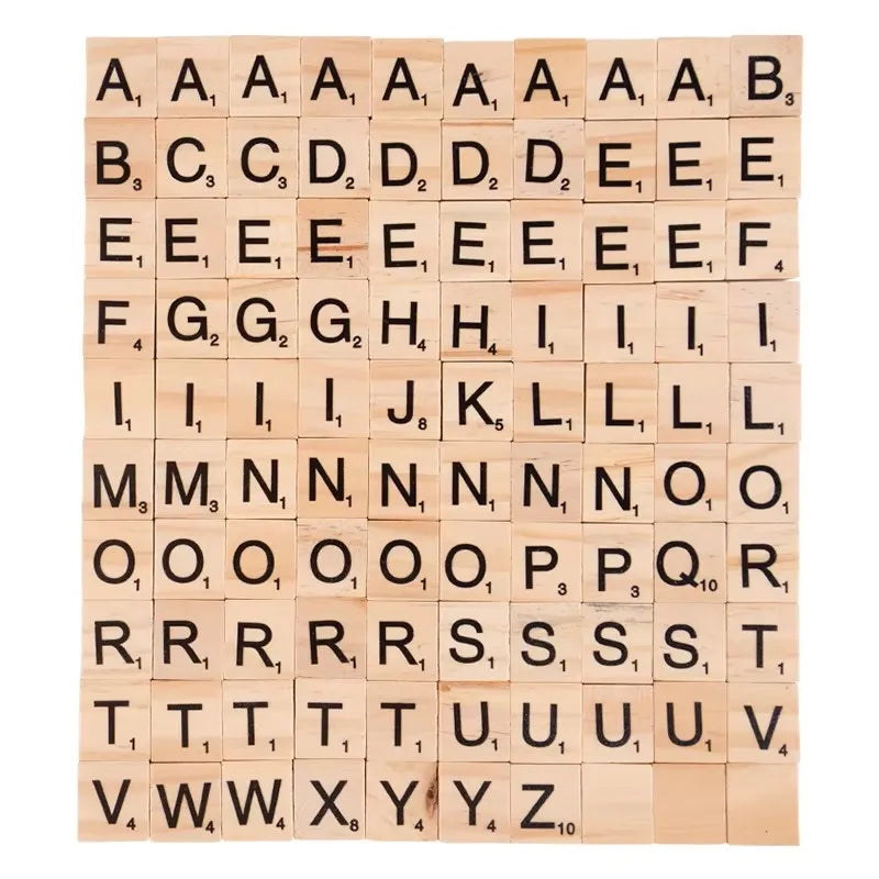 100Pcs Wood Letter Tiles Alphabet Word Game Pieces, Number Tiles for Crafts, Education, Home School