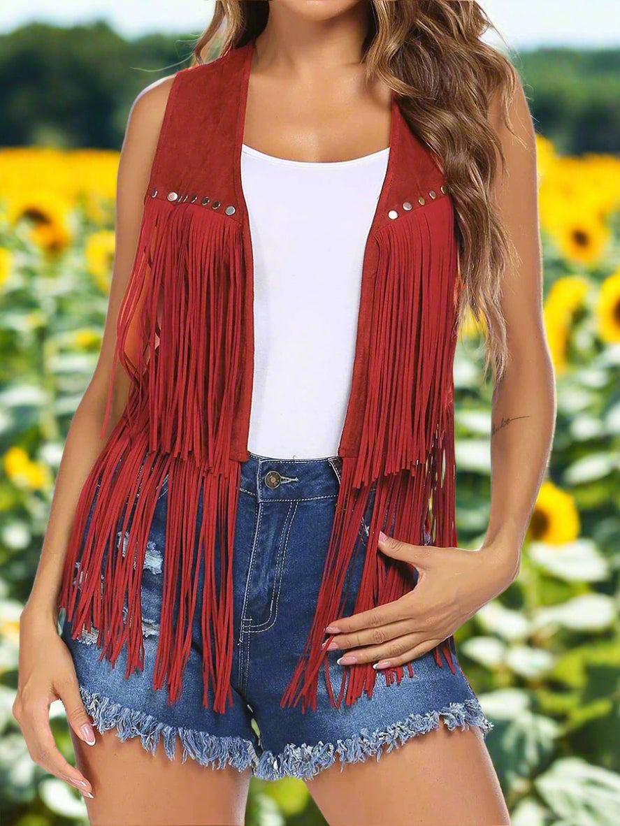 Seventies-Vintage Women's Faux Suede Fringed Vest
