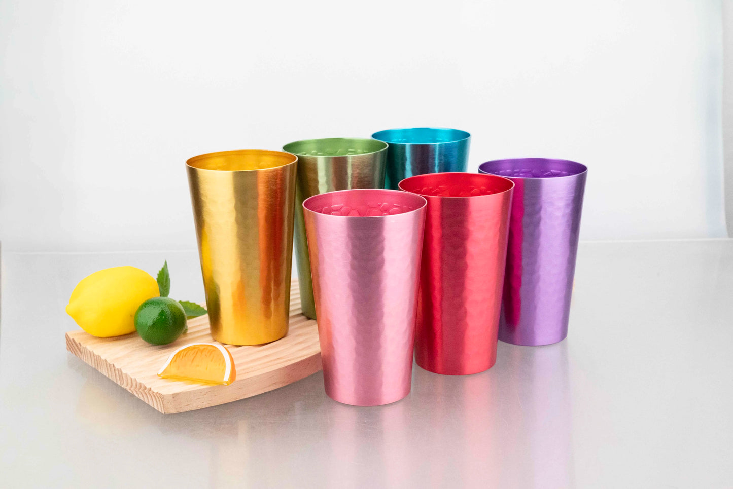 Retro Hammered Aluminum Tumblers Set – Bright 1970s Colorful Drinking Cups