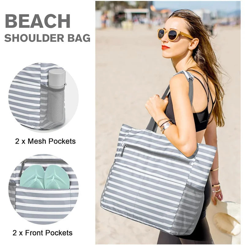 Beach Tote Bag Waterproof Foldable Large Capacity Lightweight Portable Travel Storage Bag for Outdoor Swimming Vacation M0251