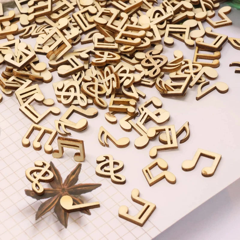 100pcs/pack 15mm Musical Note Wooden Slices for DIY Crafts Supplies, Home Decoration, Board Games, Early Childhood Education