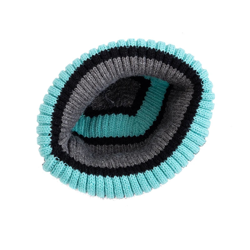 Interior of a Knitted hat with black and gray pattern on a white background