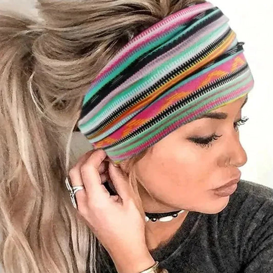 Wide Elastic Cotton Headband – Colorful Stripes, Cute Country Style