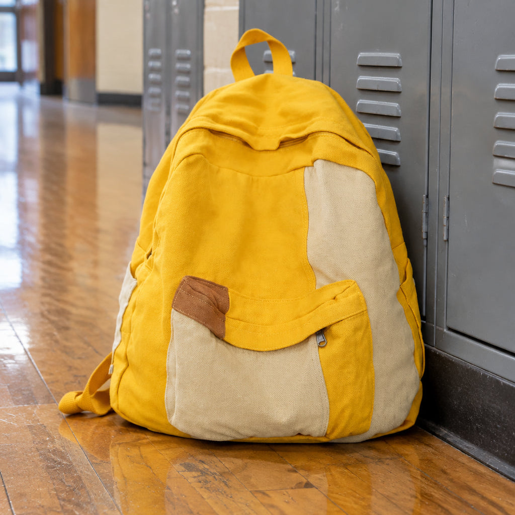 Yellow backpack a white background