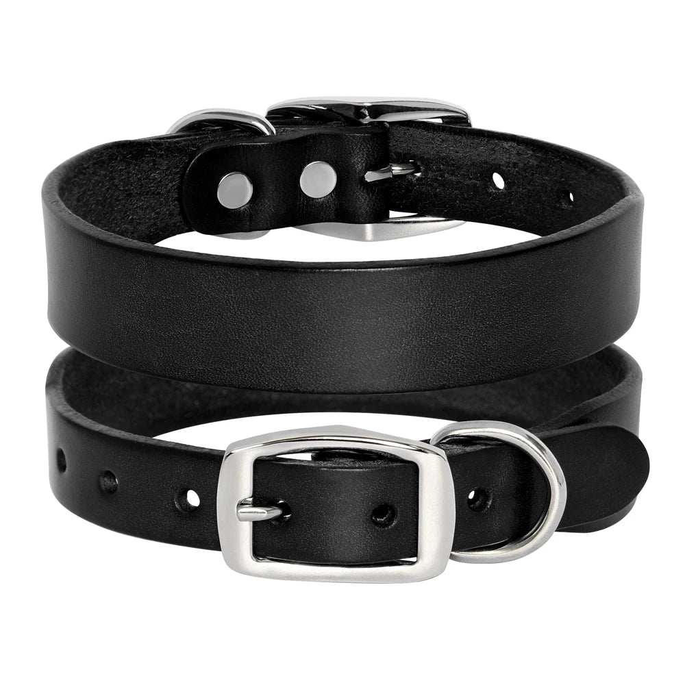 Genuine Leather Dog Collar – Classic Black or Brown, Durable Everyday Pet Collar