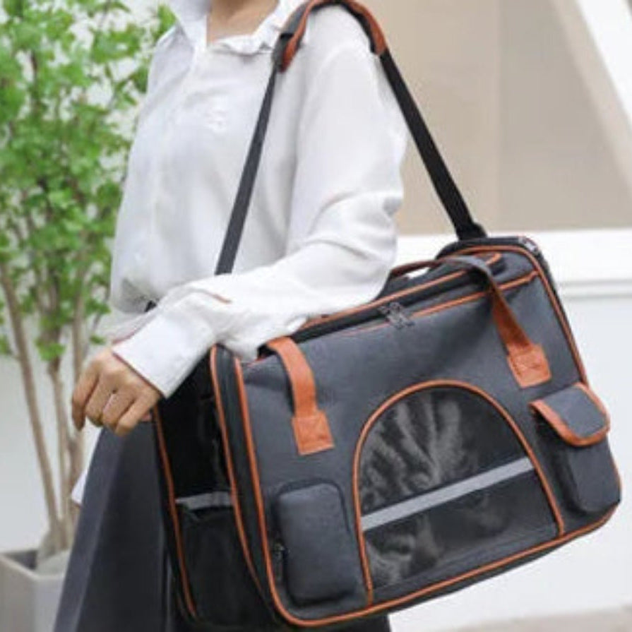 cat visible through mesh of pet duffle bag pet carrier